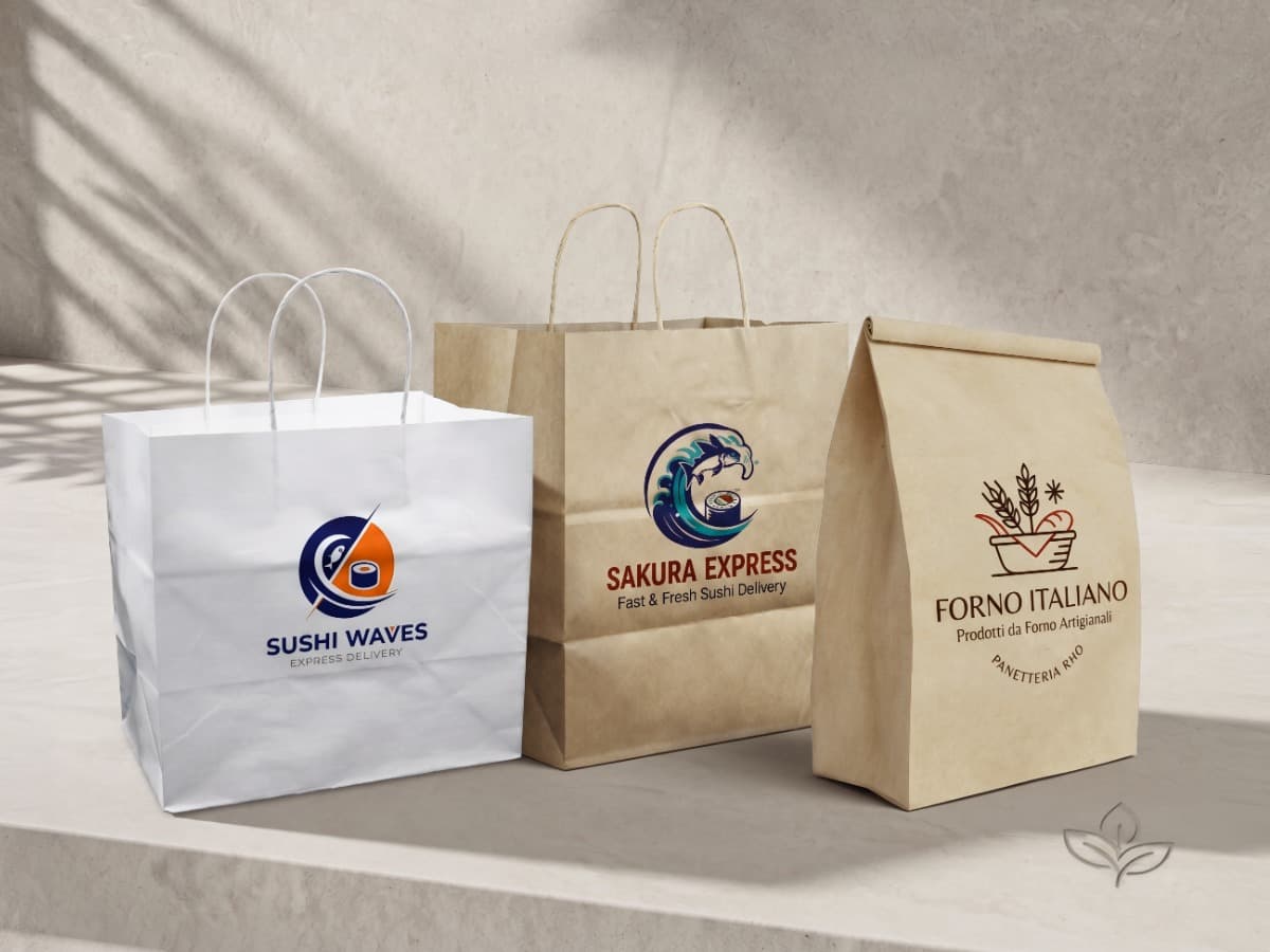 Esempio cliente con sacchetto di carta e stampa logo.