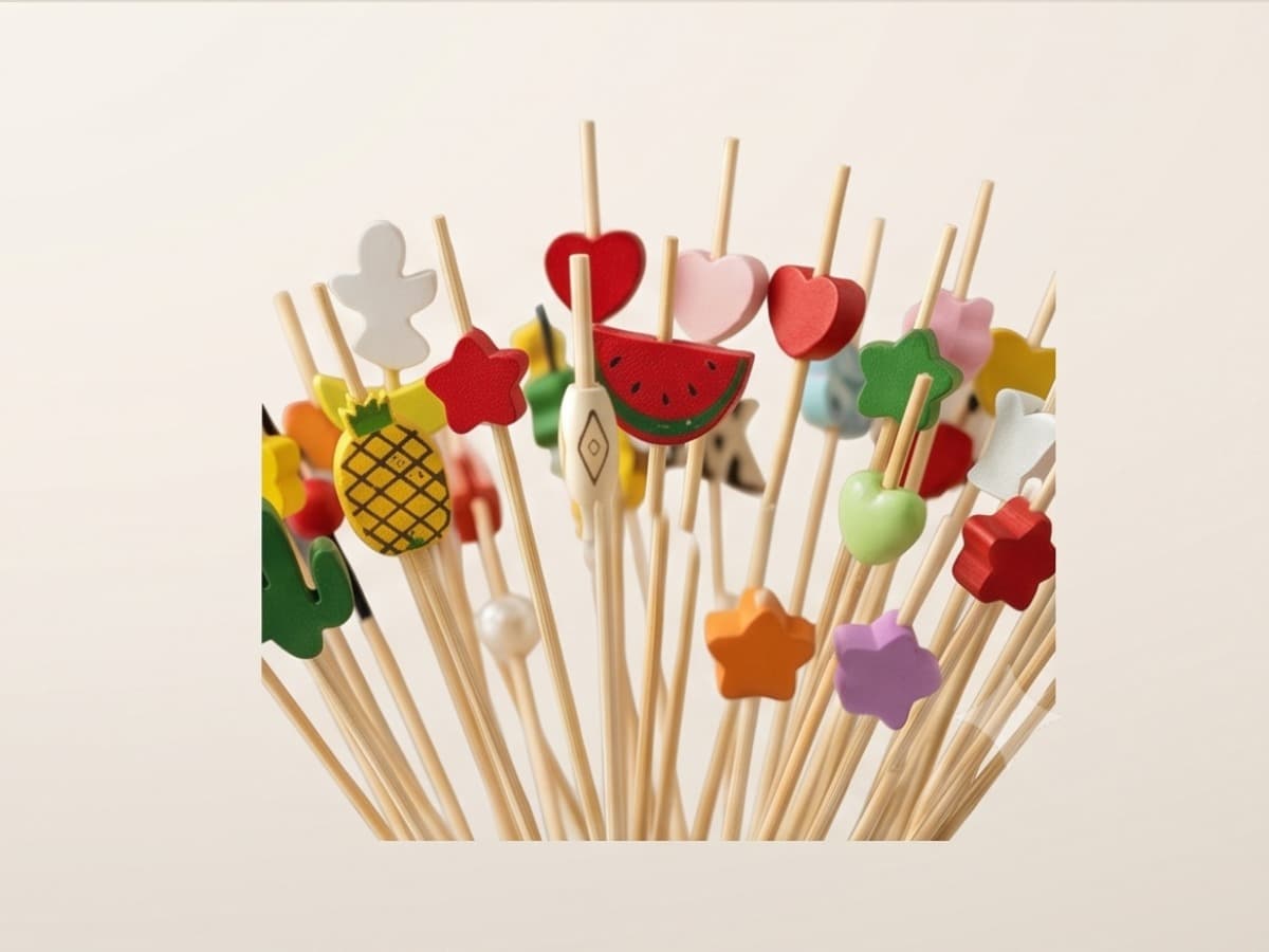 Decorative bamboo food picks Large assorted 12 cm COD 9929